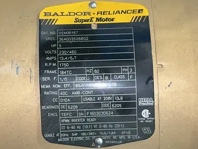 Used BALDOR RELIANCE VEM3615T Motors (misc) Ohio US | HGR 24 #1300910