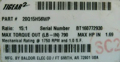NEW BALDOR 20Q15H56WP GEAR REDUCER 15:1