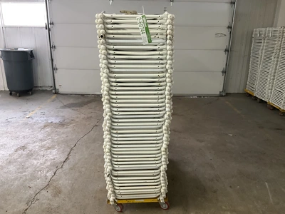 50 Metal Folding Chairs W/ metal rolling rack