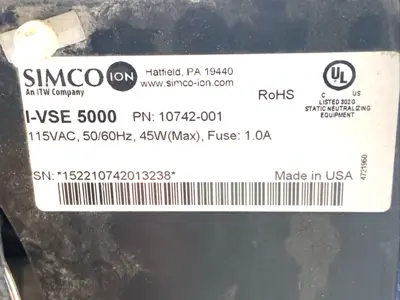 Used SIMCO Static Neutralizing Blower 115VAC 50/60Hz 45W PLC Processors Michigan US | Maverick Industrial Sales #1389831