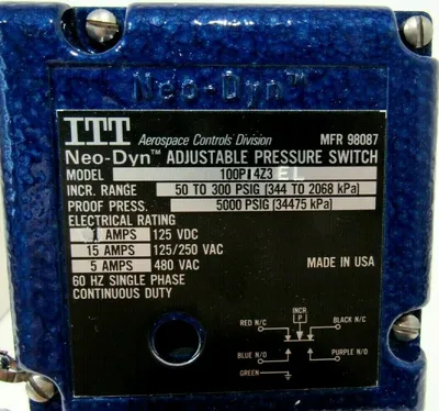 NEW ITT NEO-DYN 100P14Z3EL ADJUSTABLE PRESSURE SWITCH
