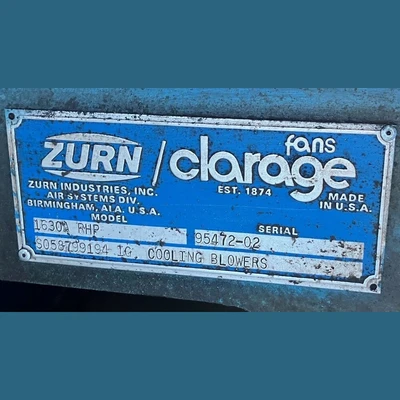 USED ZURN INDUSTRIES - CLARAGE FANS 1630A RHP