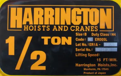 NEW HARRINGTON NER005L HOIST 1/2 TON 208-230/460V 15FT