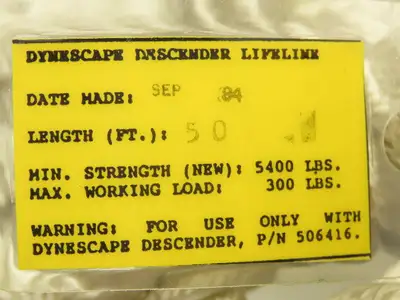 MSA Rose Dynescape 506416 Descender with 50' Rope Lifeline & Escape Belt 300Lb