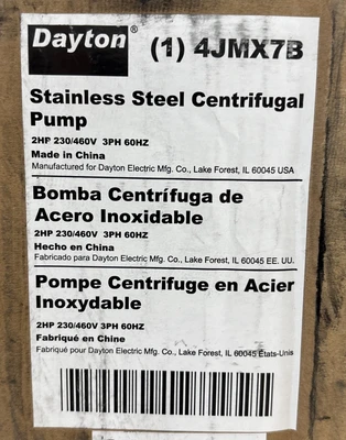 New | in-Stock Dayton 4JMX7B Centrifugal Pumps Indiana US | J&J Industrial Supply #1470298