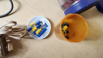 Mixed Electrical Components and Accessories including Various Cables, Connectors, and Switches
