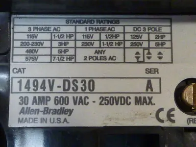 USED ALLEN BRADLEY 1494V-DS30 SER A