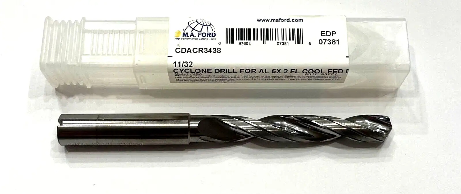 M.A. Ford 11/32" Solid Carbide Drill 2 Flute Coolant Thru Double Margin USA
