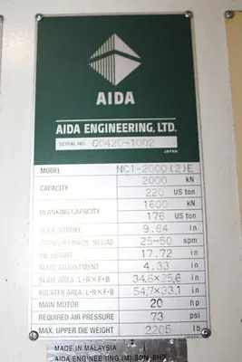 USED 2013 AIDA NC1-2000(2)E