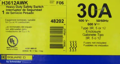 NEW SQUARE D H3612AWK SAFETY SWITCH 30A