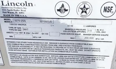 USED LINCOLN FOOD SERVICE PRODUCTS 3270