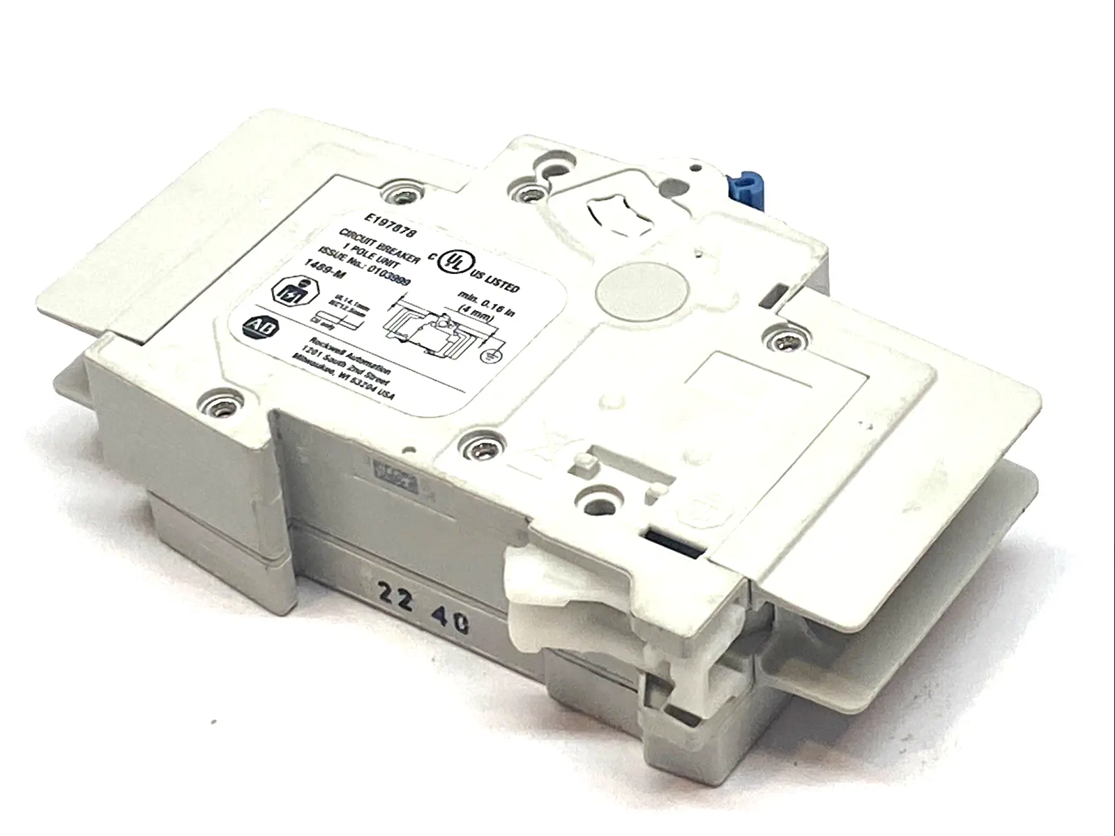 USED ALLEN-BRADLEY MICRO CIRCUIT BREAKER W/ 1489-AMRA3 AUX CONTACT