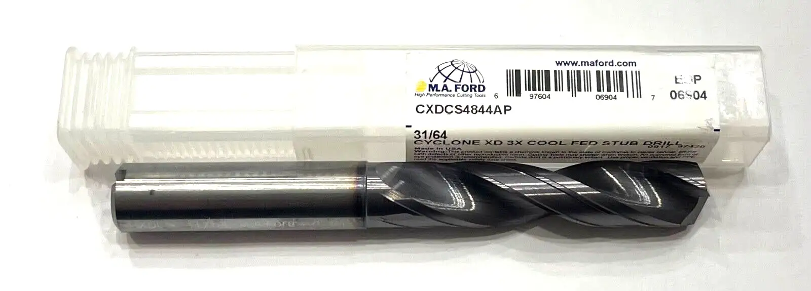 M.A. Ford 31/64" Solid Carbide Drill 3xD Altima Plus Coating 2 Flute USA 06904
