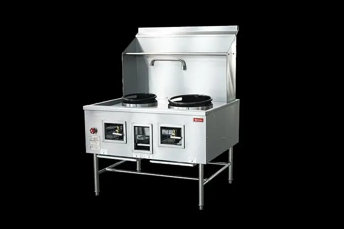 Two Chamber Wok Range with 13 + 16″ Rings, Backsplash, Faucet, 220,000 BTU – Natural Gas