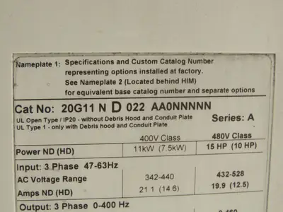 Allen Bradley 20G11ND022AA0NNNNN PowerFlex 755 AC Drive 480V 14A 15HP Series A