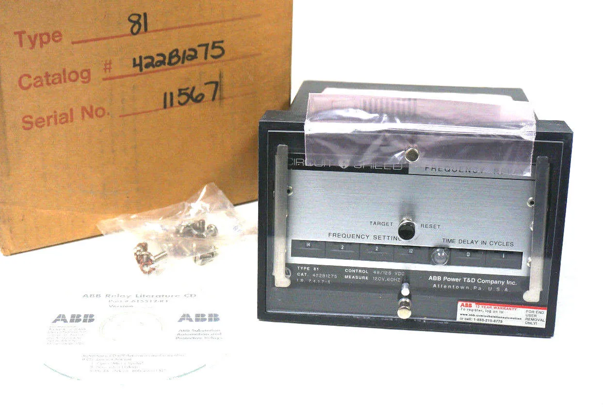 NEW ABB 422B1275-1E FREQUENCY RELAY 48/125V, 120V/60HZ, 422B1275