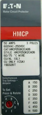 NEW EATON HMCP050K2CA06 CIRCUIT BREAKER 50A 600VAC-250VDC 3-POLE