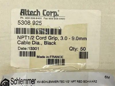 New | in-Stock Altech Corp Polyamide Liquid-Tight Cable Gland 1/2" NPT PKG OF 50 Electrical Fittings Michigan US | Maverick Industrial Sales #1390761