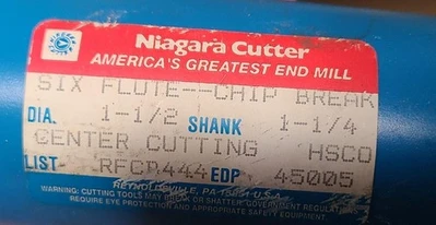 Niagara Cutter HSCO 6 Flutes Center Cutting EndMill 1-1/2 1-1/4 Shank Chip Break