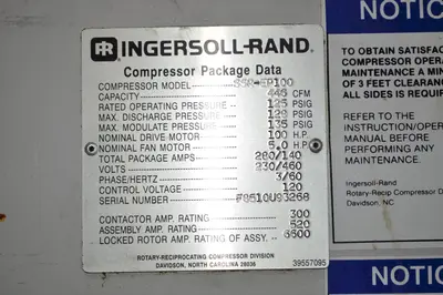 100 HP INGERSOL RAND AIR COMPRESSOR