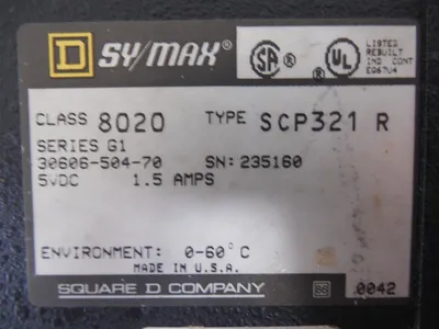 Square D 8020 SCP321 SY/MAX Processor Module Series G1 Used