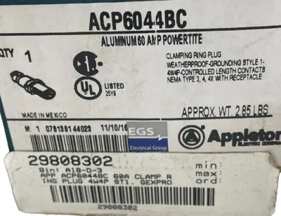 NEW EMERSON APPLETON ACP6044BC CLAMPING RING PLUG 60AMP 4W