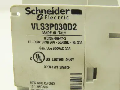 Schneider Electric VLS3P030D2 Disconnect Switch Non Fusible 30Hp 30A 600VAC 3Ph
