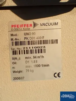 USED Pfeiffer Vacuum Pfeiffer Vacuum System, Model WU850, 55 CFM