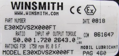 NEW WINSMITH E30XDVS2X000FT GEAR REDUCER 50:1