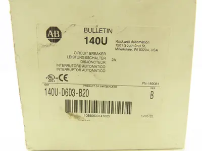 Allen Bradley 140U-D6D3-B20 Circuit Breaker 600VAC 3ph 2A Motor Protection MSP