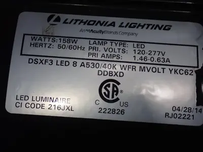 USED LITHONIA LIGHTING DSXF3 LED 6 P2 50K 70CRI