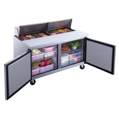 New | in-Stock Dukers New Dukers DSP60-16-S2 2-Door Commercial Food Prep Table Refrigerated in Stainless Steel Food Prep Tables Illinois US | Falcon Restaurant Supply #1376296
