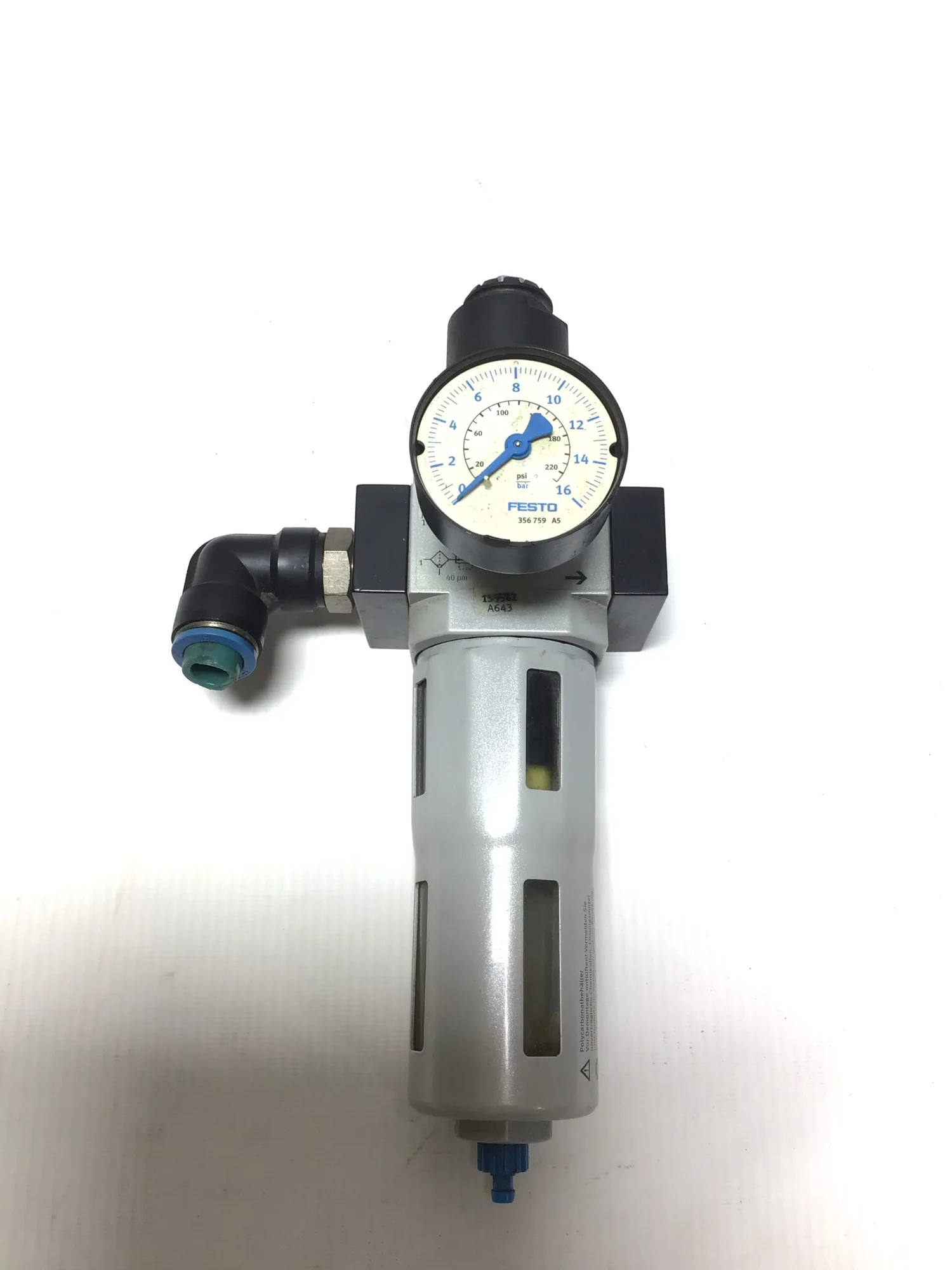 Festo LFR-D-MIDI/A643 Filter Regulator & Pressure Gauge Max Press 240PSI (16bar)