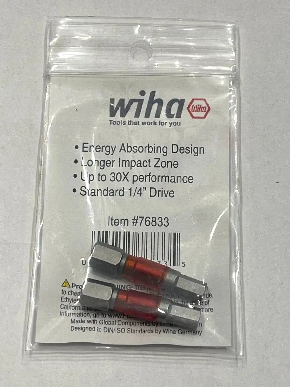 Wiha 3/16" x 29mm Terminator Impact Hex Screwdriver Bits 1/4" Hex Shank 2 Pack