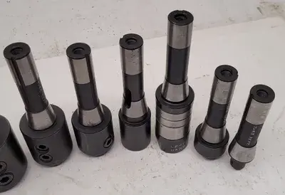 R-8 SOLID HOLDERS SET OF 9 - VARIOUS SIZES AND TYPES (END MILL HOLDERS, STUB, ARBOR)