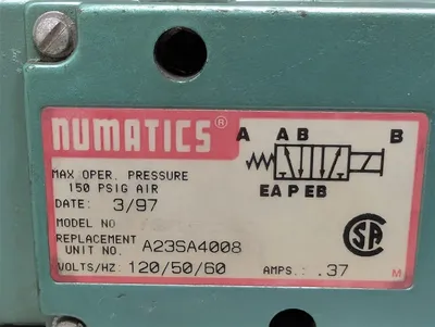 Numatics A23SA4008 Solenoid Valve 120/50-60 .37A 150 PSIG Air Used