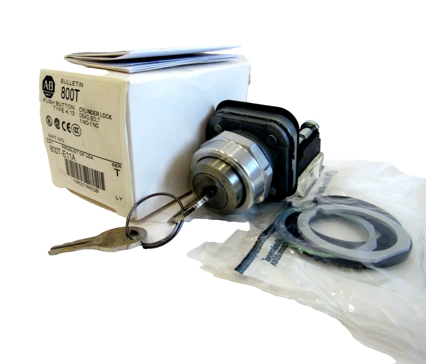 ALLEN BRADLEY 800T-E11A PUSH BUTTON CYLINDER LOCK SER. T 800TE11A NEW, SURPLUS