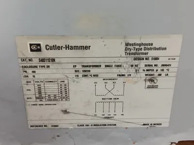 10 kVA Cutler Hammer S48D11S10N Dry Type Transformer 480 PRI 120/240 SEC Used