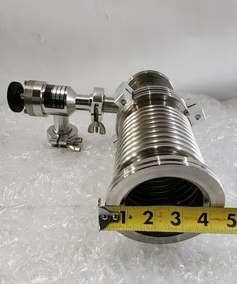 MDC KAV-100 PNEUMATIC ANGLE VALVE with EDWARDS HIGH VACUUM ADAPTER PIPES