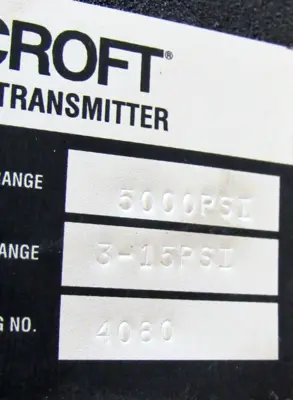 NEW ASHCROFT CAT # 4080 PNEUMATIC TRANSMITTER 5000PSI 3-15PSI