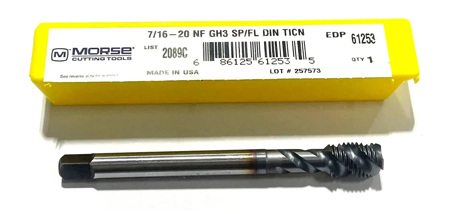 Morse 7/16"-20 HSS Spiral Flute Tap TiCN Coating Semi-Bottoming 3FL GH3