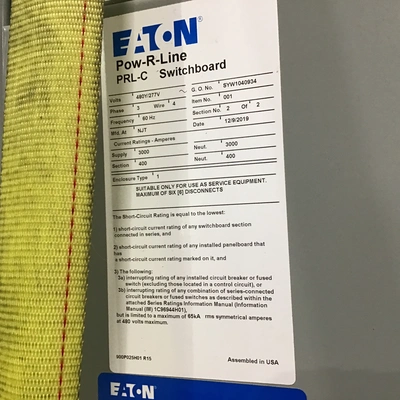 Eaton 6557C02H01 Pow-R-Line PRL-C Panel/Switchboard 480Y/277V 3Phase 4Wire 60Hz