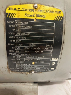 Baldor 7.5 HP EJMM3709T Industrial Electric Motor 208-230/460 V 3520 RPM
