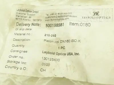 Inficon 215-292 Stainless Piston Ring Vacuum Seal DN 160 ISO-K  16mm ID 40mm OD