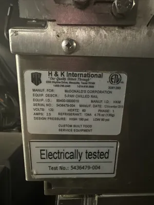 174-0172 H And K 5-Pan Self Contained Prep Rail Cooler