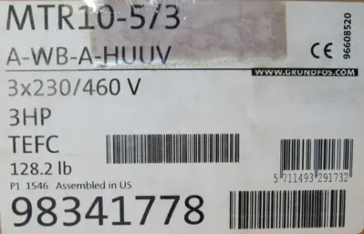 NEW GRUNFOS MTR10-5/3 A-WB-A-HUUV COOLANT PUMP 98341778 MTR1053AWBAHUUV