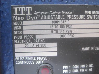 NEW ITT 100P1S1210 PRESSURE SWITCH