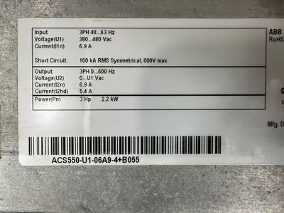 Abb ACS550-U1-06A9-4+B055 Vfd Drive 3hp 380-480vac 0-500hz (8.3.5)