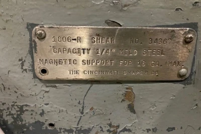Used CINCINNATI 1806-R Power Squaring Shears (Inch) New Jersey US | National Machinery Exchange #1499082