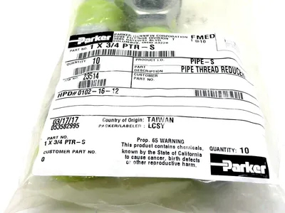 NEW LOT OF 10 PARKER 1 X 3/4 PTR-S PIPE THREAD REDUCER 1X34PTRS